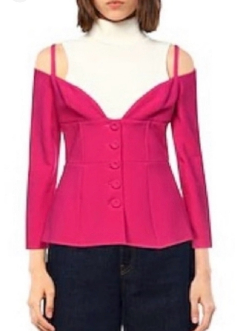 Blumarine Pink Blazer Jacket Button Front Off Shoulder New With Tag Size 44 US 8
